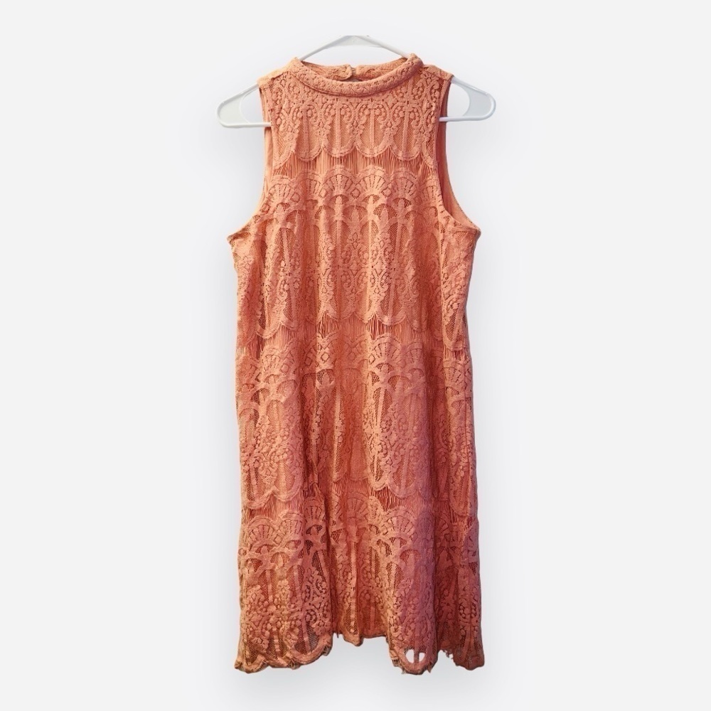 Love Fire Peachy Coral Halter Neck Sleeveless Mini Lace Dress size medium